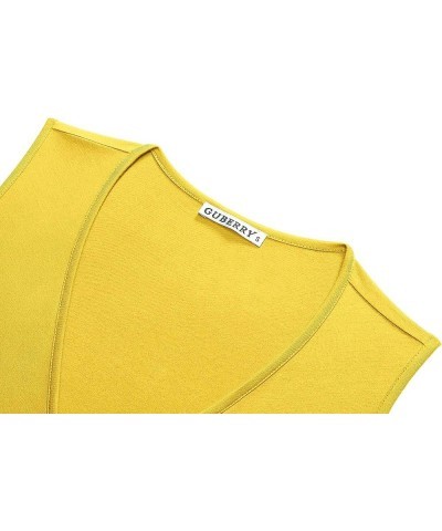 Women's Deep V Neck Sleeveless Unique Cross Wrap Sexy Slim Fit Tops C: Yellow $16.19 Tanks