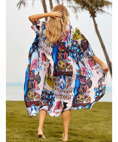 swimsuit cover up Kimonos for women kimono beach boho kimono beach cover up Geometry print long kimonos open front plus size ...