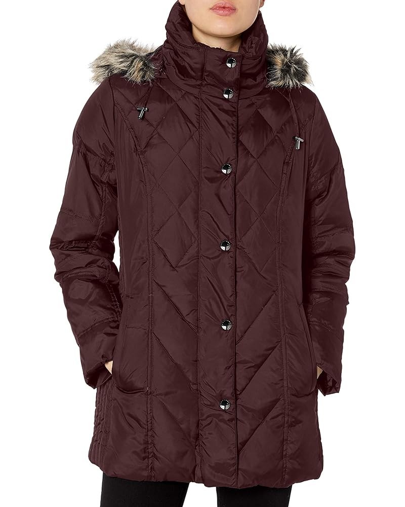 Women's Diamond Quilted Down Coat Burgundy $49.22 Jackets