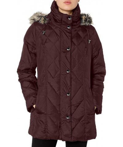 Women's Diamond Quilted Down Coat Burgundy $49.22 Jackets