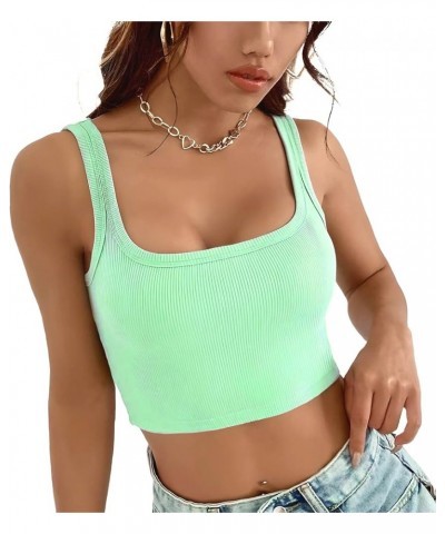 Women's Sleeveless Ribbed Crop Tank Top Scoop Neck Fitted Sexy Gym Workout Shirt Made in USA Mint Green $10.32 Tanks