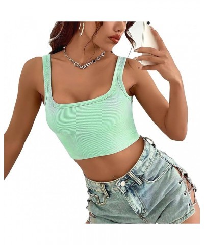 Women's Sleeveless Ribbed Crop Tank Top Scoop Neck Fitted Sexy Gym Workout Shirt Made in USA Mint Green $10.32 Tanks