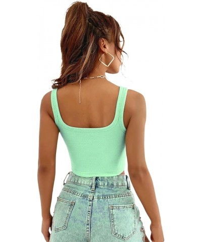 Women's Sleeveless Ribbed Crop Tank Top Scoop Neck Fitted Sexy Gym Workout Shirt Made in USA Mint Green $10.32 Tanks