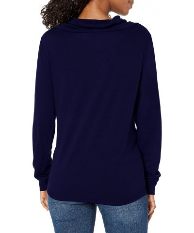 Princesses Transformation Women's Cowl Neck Long Sleeve Knit Top Navy Blue $9.70 Tops