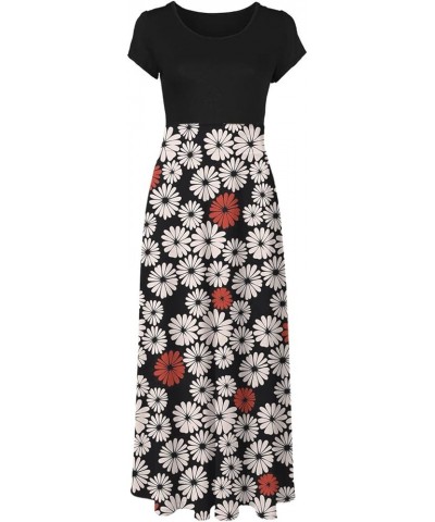 Summer Dresses for Women 2024 Short Sleeve Maxi Dress Bohemian Floral Casual Long Dress Crew Neck Beach Holiday Dress C03-red...