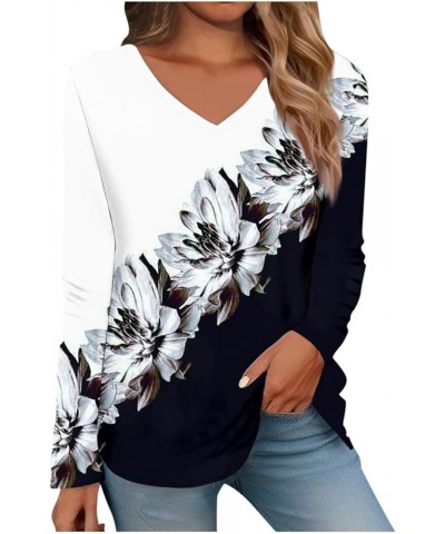 Women's Fall Casual Long Sleeve V Neck Shirts Lightweight Sweatshirts Fashion Tunic Tops with Leggings 40white $5.39 Tops