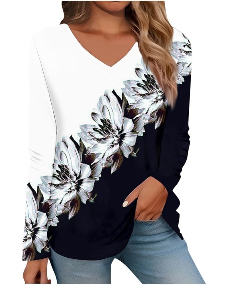 Women's Fall Casual Long Sleeve V Neck Shirts Lightweight Sweatshirts Fashion Tunic Tops with Leggings 40white $5.39 Tops