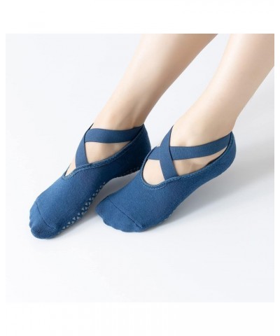 Yoga Pilates Socks with Grips Cross Band for Women Non Slip Cushioned Ankle Socks for Barre Ballet Dance Blue $8.84 Activewear