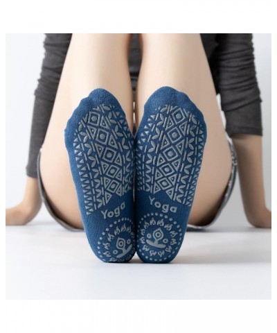 Yoga Pilates Socks with Grips Cross Band for Women Non Slip Cushioned Ankle Socks for Barre Ballet Dance Blue $8.84 Activewear