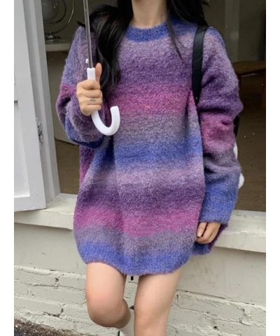 Women's Design Famous Pullover Colorblock Crewneck Loose Sweater S1 Grey8 $25.42 Sweaters