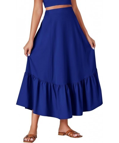 Women's Boho 2 Piece Outfits Polka Dots V Neck Crop Top and Elastic Waist Skirt Sets Solid Royal Blue $23.39 Suits