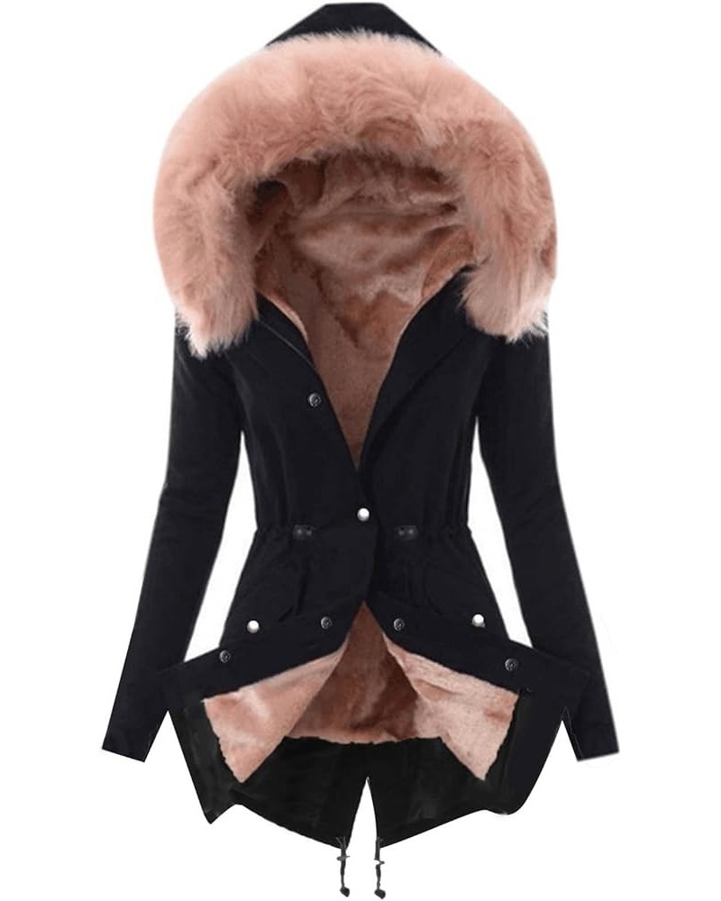 Women's Winter Warm Fleece Lined Jacket Mid Length Overcoat Zipper & Snap Closure Parka Coat with Faux Fur Hood 03 pink $18.1...