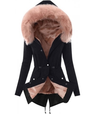 Women's Winter Warm Fleece Lined Jacket Mid Length Overcoat Zipper & Snap Closure Parka Coat with Faux Fur Hood 03 pink $18.1...