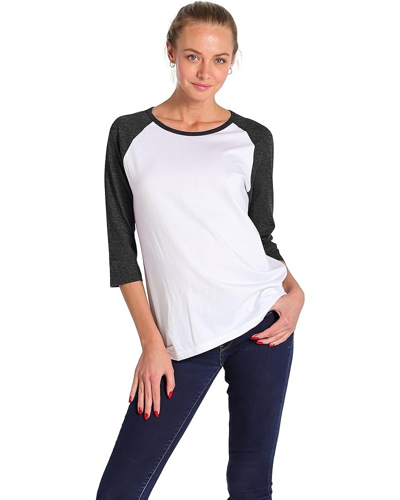 Women's Baseball T Shirts - 3/4 Sleeve Casual Raglan Jersey Tee Basic Vintage Raglan Sleeve Top White/Charcoalgrey $13.54 Jer...