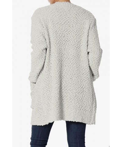 Women's S~3X Loose Fit Popcorn Knit Long Sleeve Pocket Open Sweater Cardigan Light Grey $24.50 Sweaters