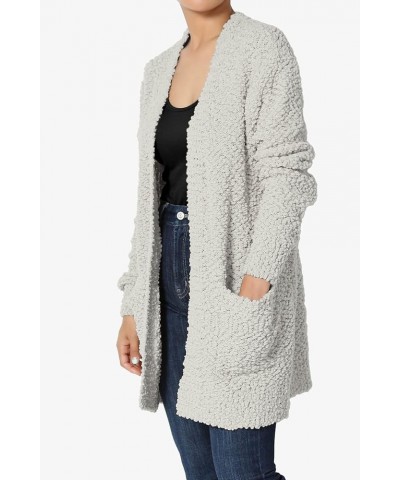 Women's S~3X Loose Fit Popcorn Knit Long Sleeve Pocket Open Sweater Cardigan Light Grey $24.50 Sweaters