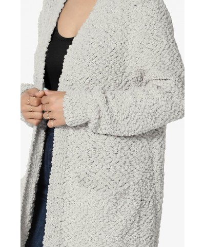 Women's S~3X Loose Fit Popcorn Knit Long Sleeve Pocket Open Sweater Cardigan Light Grey $24.50 Sweaters