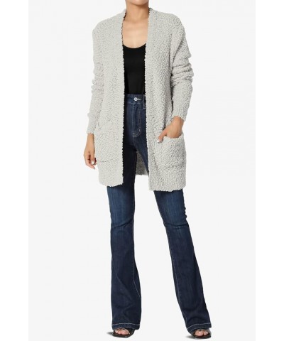 Women's S~3X Loose Fit Popcorn Knit Long Sleeve Pocket Open Sweater Cardigan Light Grey $24.50 Sweaters