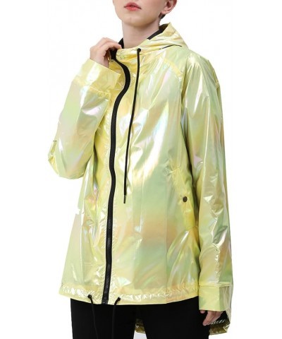 Womens Metallic Zip Up Club Hoodies Jacket Hooded Shiny Drawstring Windbreaker Zipper Rain Jacket Yellow $21.72 Jackets