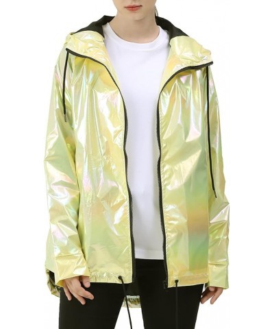 Womens Metallic Zip Up Club Hoodies Jacket Hooded Shiny Drawstring Windbreaker Zipper Rain Jacket Yellow $21.72 Jackets