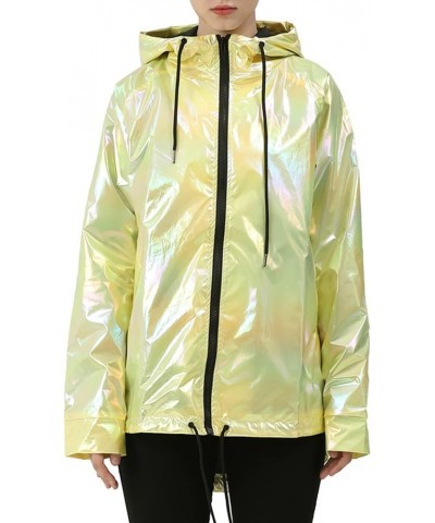 Womens Metallic Zip Up Club Hoodies Jacket Hooded Shiny Drawstring Windbreaker Zipper Rain Jacket Yellow $21.72 Jackets