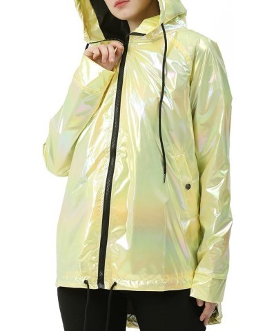 Womens Metallic Zip Up Club Hoodies Jacket Hooded Shiny Drawstring Windbreaker Zipper Rain Jacket Yellow $21.72 Jackets