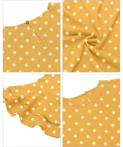 Women's Casual 3/4 Tiered Bell Sleeve Crewneck Loose Tops Blouses Shirt A2 Yellow/White Polka Dot $15.80 Blouses