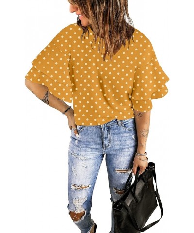 Women's Casual 3/4 Tiered Bell Sleeve Crewneck Loose Tops Blouses Shirt A2 Yellow/White Polka Dot $15.80 Blouses