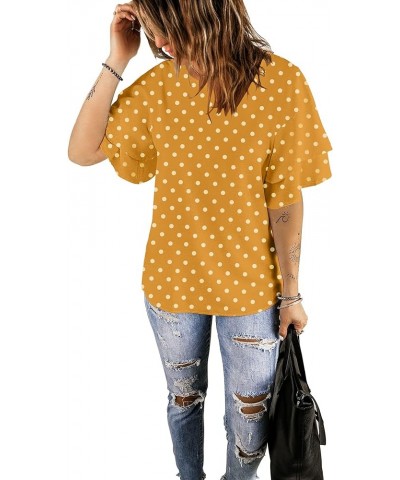 Women's Casual 3/4 Tiered Bell Sleeve Crewneck Loose Tops Blouses Shirt A2 Yellow/White Polka Dot $15.80 Blouses