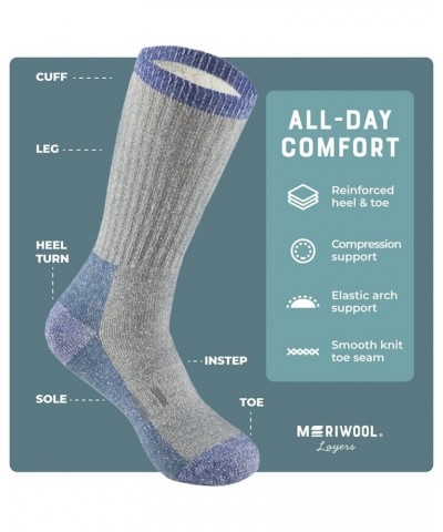 Merino Wool Hiking Socks for Men and Women – 3 Pairs Midweight Cushioned – Warm n Breathable Blue $12.80 Socks