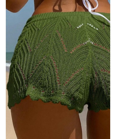 Women's Hollow Out Drawstring Waist Bikini Cover Up Shorts Tie Front Crochet Cover Up Bottom Green Solid $15.92 Swimsuits