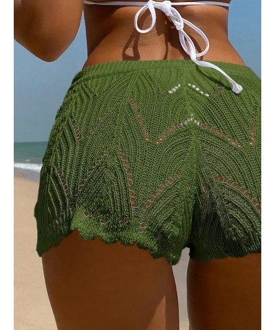 Women's Hollow Out Drawstring Waist Bikini Cover Up Shorts Tie Front Crochet Cover Up Bottom Green Solid $15.92 Swimsuits