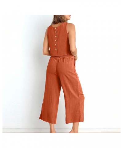 2 Piece Outfits for Women Summer Linen Tank Crop Tops Wide Leg Pants Sets Dressy Vacation Outfits with Pockets A-red $7.79 Ac...