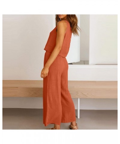 2 Piece Outfits for Women Summer Linen Tank Crop Tops Wide Leg Pants Sets Dressy Vacation Outfits with Pockets A-red $7.79 Ac...