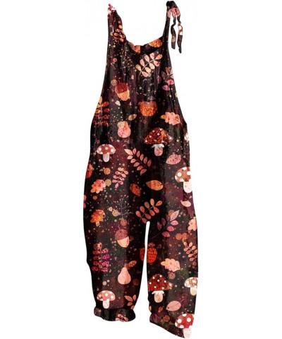 2024 Spring Fashion Overalls for Women Dressy Casual Floral Printed Jumpsuits High Waist Wide Bib Romper with Pocket E01_brow...