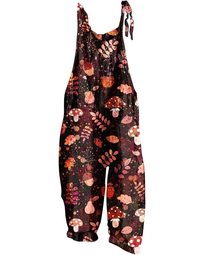 2024 Spring Fashion Overalls for Women Dressy Casual Floral Printed Jumpsuits High Waist Wide Bib Romper with Pocket E01_brow...