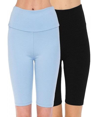 Women Workout Athletic High Waist Knit Yoga Leggings Bike Shorts Black/Iceblue $8.37 Others