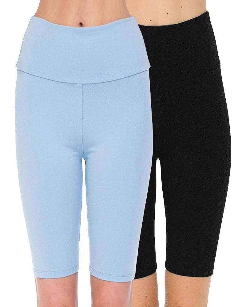 Women Workout Athletic High Waist Knit Yoga Leggings Bike Shorts Black/Iceblue $8.37 Others