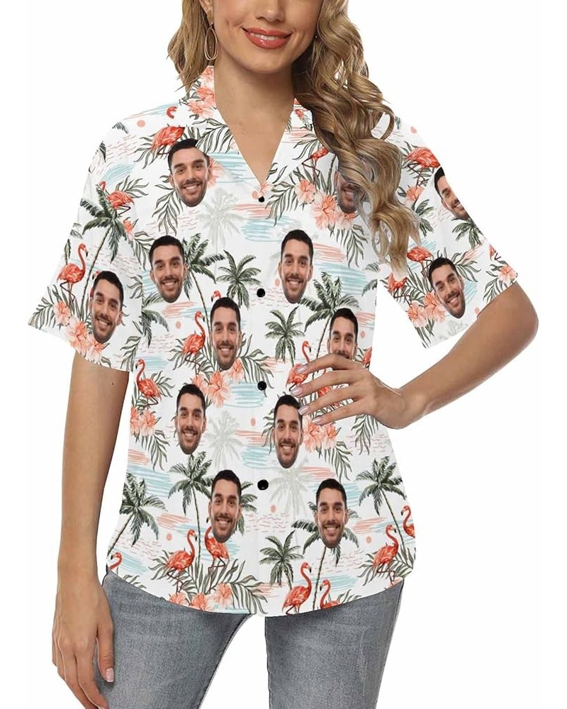 Custom Face on Pineapple Pattern Hawaiian Shirt Short Sleeve Women's Casual Button Funky Shirt Gift Flamingo Tropical Palm $1...