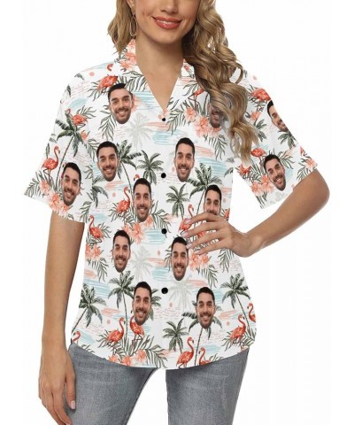 Custom Face on Pineapple Pattern Hawaiian Shirt Short Sleeve Women's Casual Button Funky Shirt Gift Flamingo Tropical Palm $1...