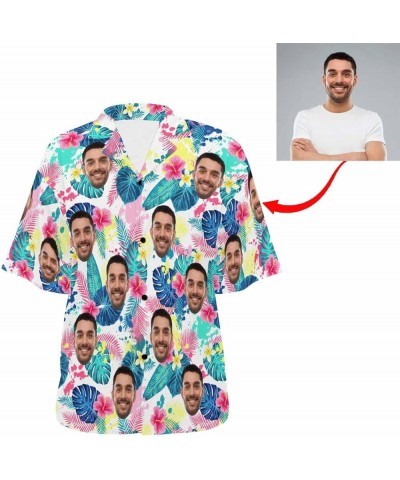 Custom Face on Pineapple Pattern Hawaiian Shirt Short Sleeve Women's Casual Button Funky Shirt Gift Flamingo Tropical Palm $1...