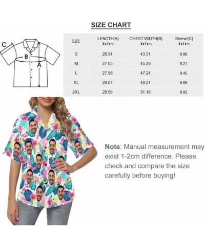 Custom Face on Pineapple Pattern Hawaiian Shirt Short Sleeve Women's Casual Button Funky Shirt Gift Flamingo Tropical Palm $1...