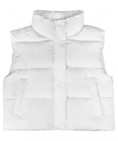 Puffer Vest Women Sleeveless Cropped puffer Jacket Winter Lightweight Warm Outerwear Stand Collar Coat with Pockets White $12...