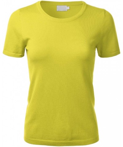 Women's Soft Basic Crew Neck Pullover Short Sleeve Knit Sweater (S-XL) Fc55_lime $15.18 Sweaters