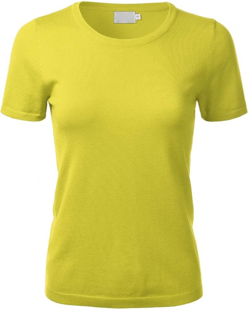 Women's Soft Basic Crew Neck Pullover Short Sleeve Knit Sweater (S-XL) Fc55_lime $15.18 Sweaters