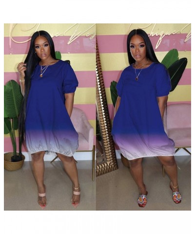 Women's Oversize Baggy T Shirt Causal Loose Party Short Midi Dresses with Pockets Blue Gradient $18.47 Dresses