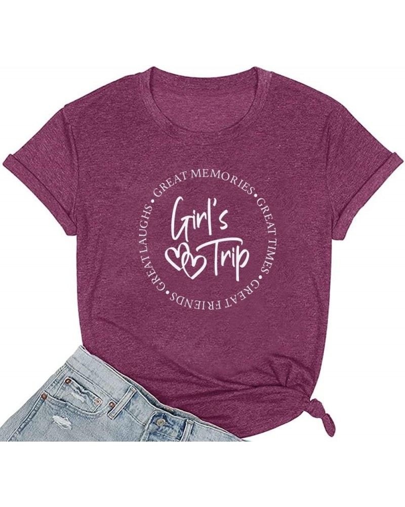 Girls Trip Shirts for Women Great Memories Great Times Great Friends Creat Laughs Vacation Tshirt Summer Hiking Tee Purple $1...