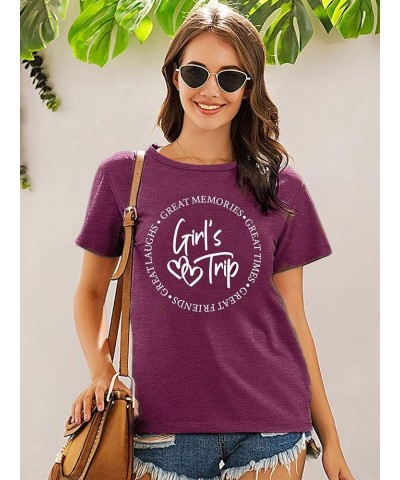 Girls Trip Shirts for Women Great Memories Great Times Great Friends Creat Laughs Vacation Tshirt Summer Hiking Tee Purple $1...