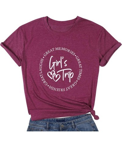 Girls Trip Shirts for Women Great Memories Great Times Great Friends Creat Laughs Vacation Tshirt Summer Hiking Tee Purple $1...