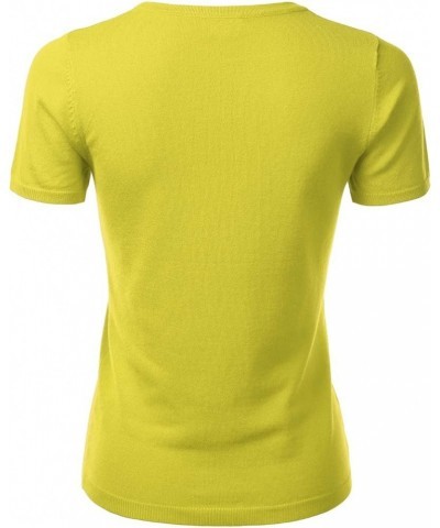 Women's Soft Basic Crew Neck Pullover Short Sleeve Knit Sweater (S-XL) Fc55_lime $15.18 Sweaters